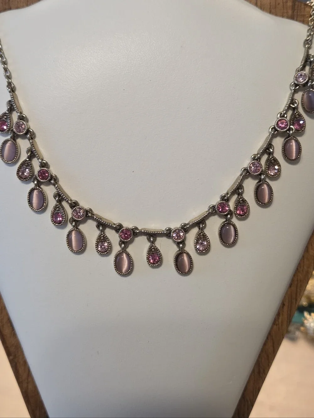 Y2K Pink Cabochon Rhinestone Chandelier Necklace Earrings Set